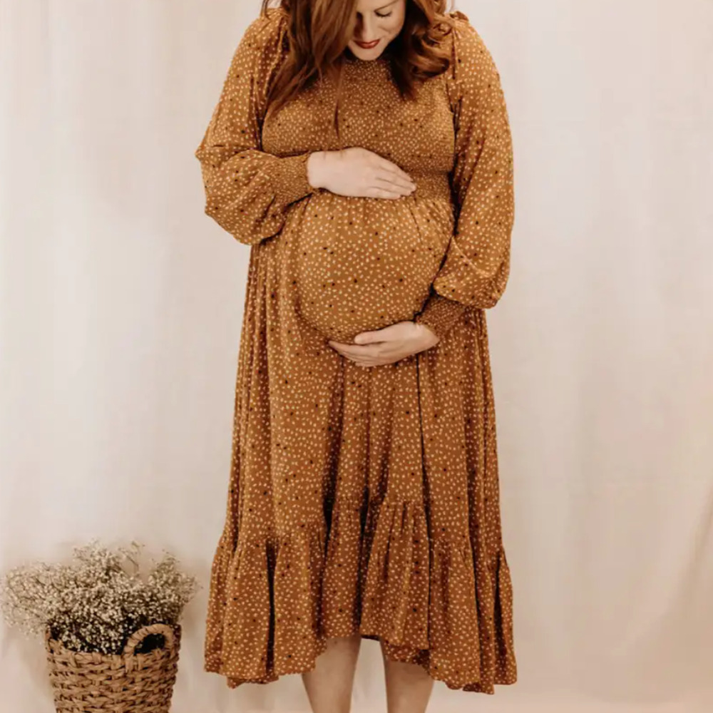 Hatch Calico Prarie Midi Maternity Dress LARGE Ruffle Cottagecore Mustard $348